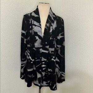 Multiples Black Brown Gray Abstract Cardigan Pleated Front L Large